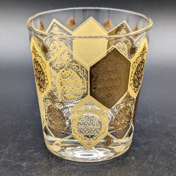 1 Vintage MCM CERA Net Harris Single Low Ball Glass Gold Pineapple Barware - Picture 3 of 9